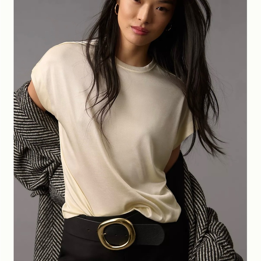 Anthropologie Cream Short Sleeve Tee